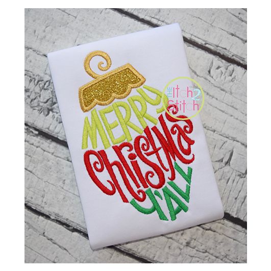 Merry Christmas Y'all Ornament Embroidery | Machine Embroidery Designs by JuJu