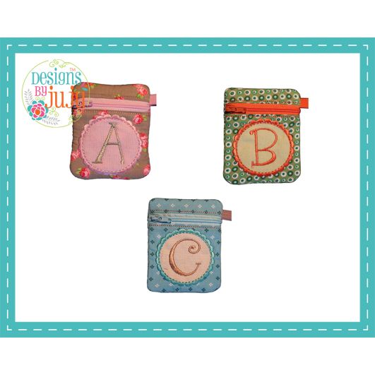 Zipper Bag Alphabet | Machine Embroidery Designs by JuJu