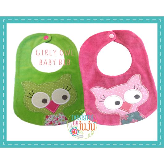 Girly Owl Bib | Machine Embroidery Designs by JuJu