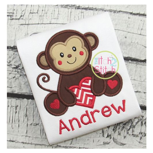 Sitting Monkey Heart Applique | Machine Embroidery Designs by JuJu
