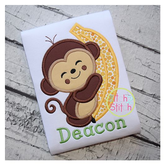 Monkey Hugs Banana Applique | Machine Embroidery Designs by JuJu