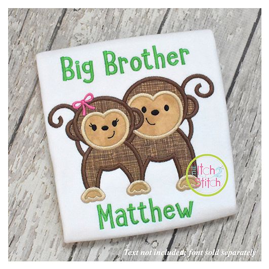 Monkey Pair Applique Digital Machine Embroidery Designs by JuJu
