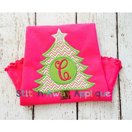 Christmas Tree Monogram Circle | Machine Embroidery Designs by JuJu/ Stitch Away Applique