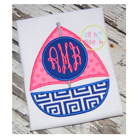 Sailboat Monogram Applique | Machine Embroidery Designs by JuJu