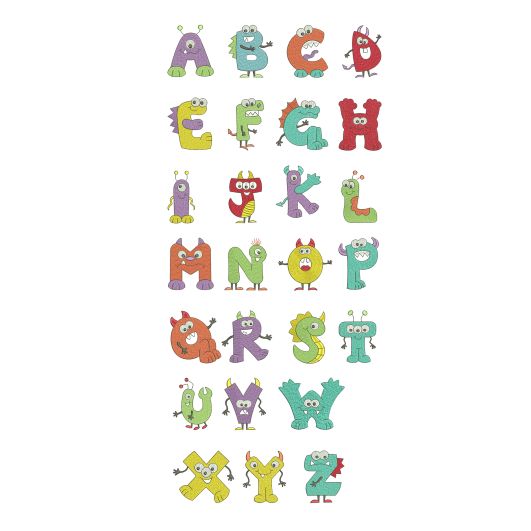 Monster Alphabet Filled Machine Embroidery Designs by JuJu