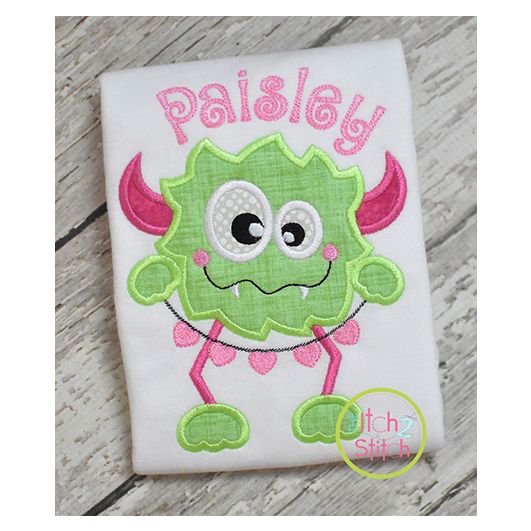 Monster with Heart Chain Applique Design | Machine Embroidery Designs by JuJu