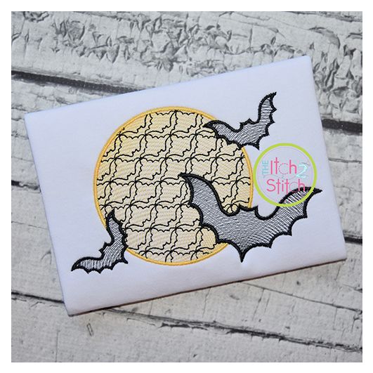 Moon and Bats Motif Embroidery | Machine Embroidery Designs by JuJu