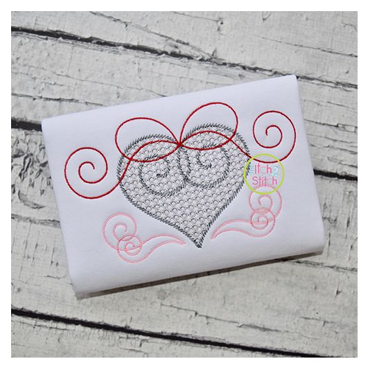 Heart Swirly Bow Motif Embroidery | Machine Embroidery Designs by JuJu