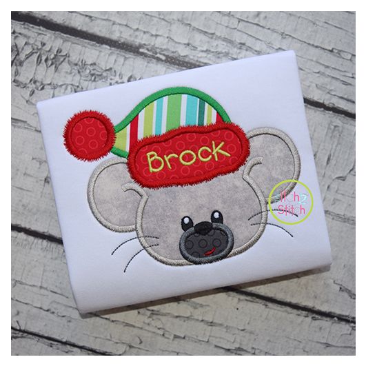 Winter Mouse Face Boy Applique | Machine Embroidery Designs by JuJu