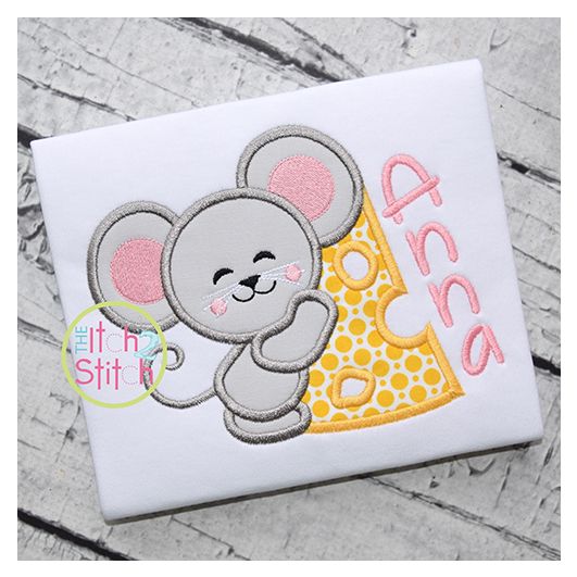 Mouse Hugs Cheese Applique | Machine Embroidery Designs by JuJu