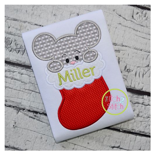 Mouse in Stocking Boy Applique | Machine Embroidery Designs by JuJu
