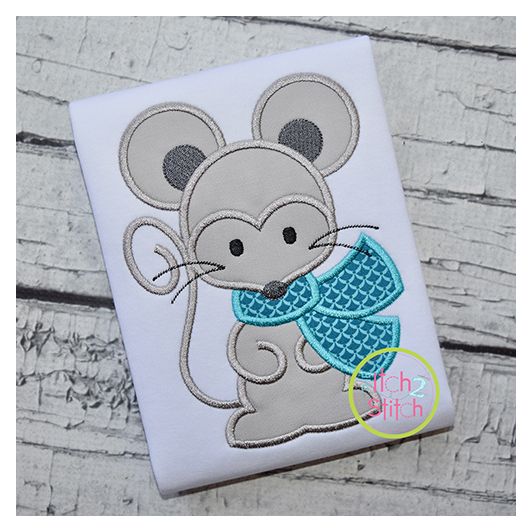 Mouse with Scarf Boy Applique | Machine Embroidery Designs by JuJu