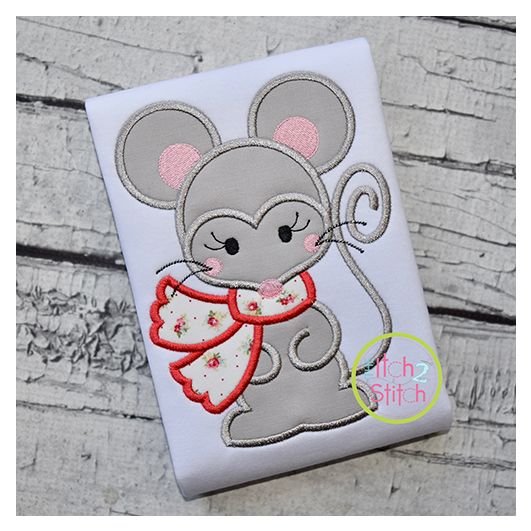 Mouse with Scarf Girl Applique | Machine Embroidery Designs by JuJu