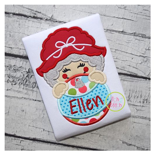 Mrs Claus Ornament Peeker Applique | Machine Embroidery Designs by JuJu