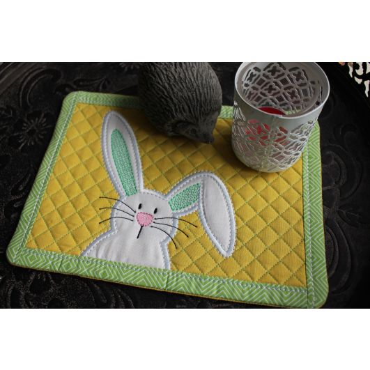 Mug Rug Quilted Bunny 2 | Machine Embroidery Designs by JuJu