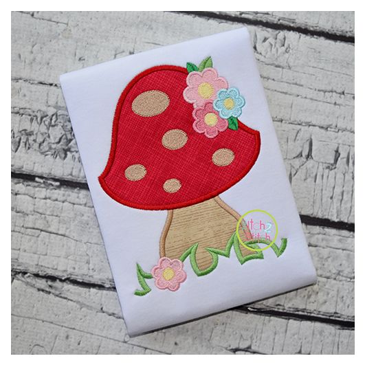 Mushroom with Flowers Applique | Machine Embroidery Designs by JuJu