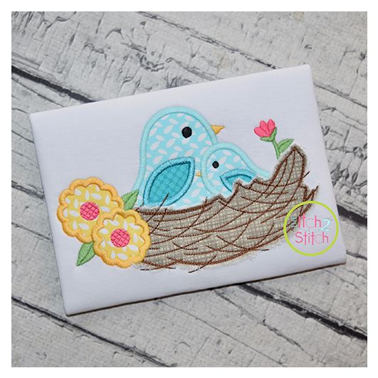 Nest with Birds Applique Design | Machine Embroidery Designs by JuJu