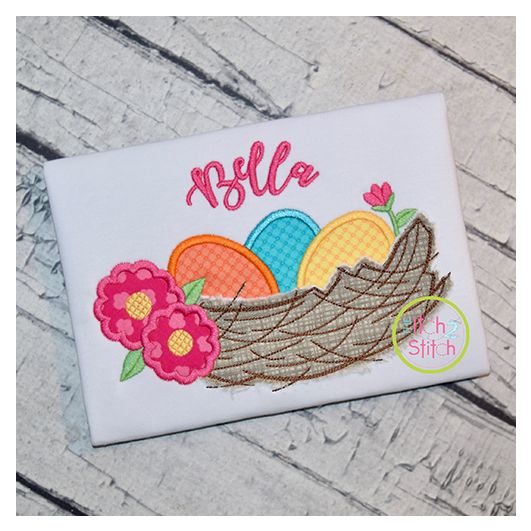 Nest with Eggs Applique Design | Machine Embroidery Designs by JuJu