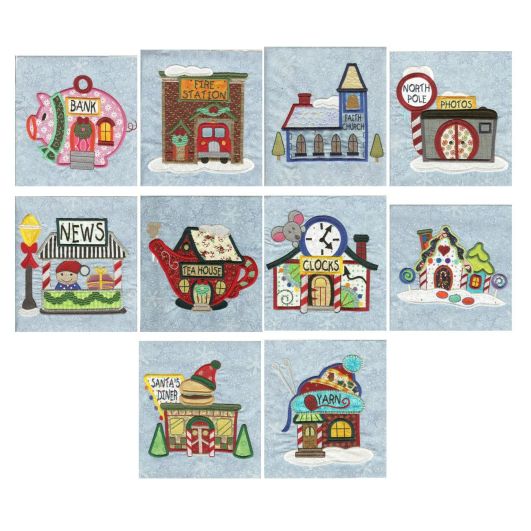 Jumbo North Pole Village Set 3 Applique Machine Embroidery Designs by JuJu 