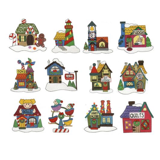 North Pole Village Filled Set 4 Machine Embroidery Designs by JuJu