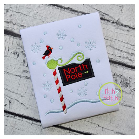 North Pole with Cardinal Applique | Machine Embroidery Designs by JuJu