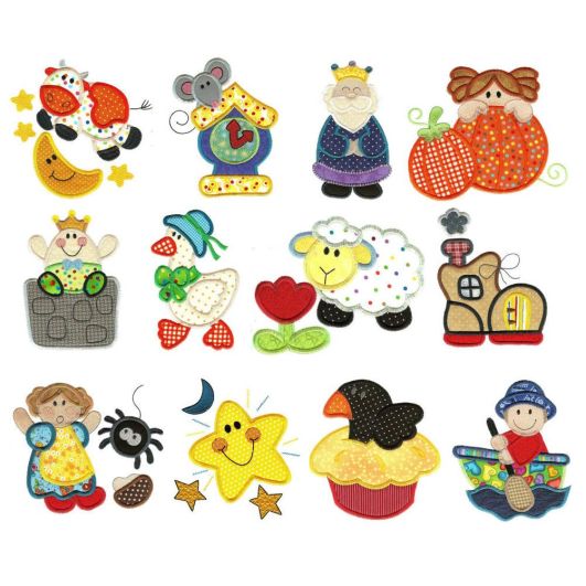Jumbo Nursery Rhymes Set 1 Applique Machine Embroidery Designs by JuJu 