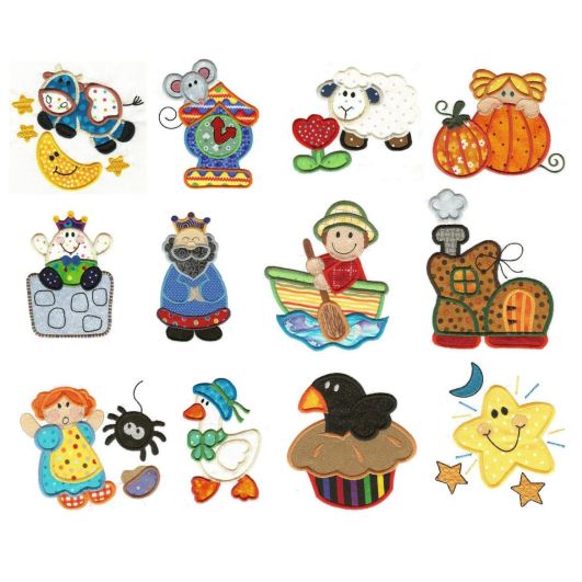 Nursery Rhymes Applique Machine Embroidery Designs by JuJu 