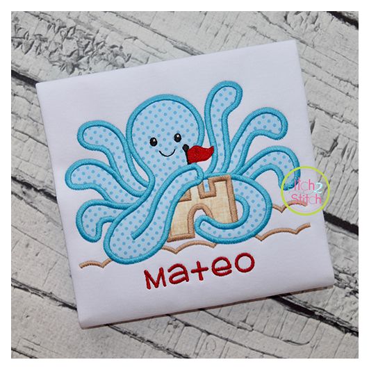 Octopus Sandcastle Applique | Machine Embroidery Designs by JuJu