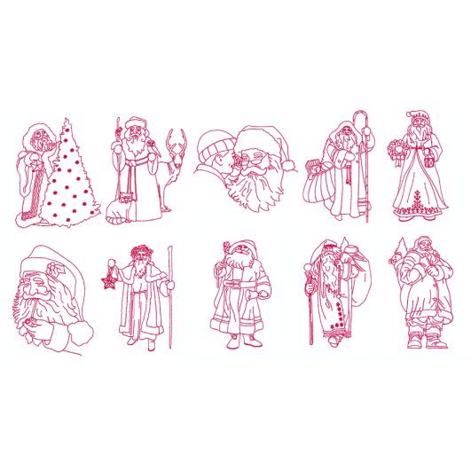 Old World Santas Redwork Machine Embroidery Designs by JuJu