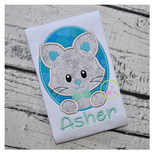 Oval Cat Boy Applique | Machine Embroidery Designs by JuJu