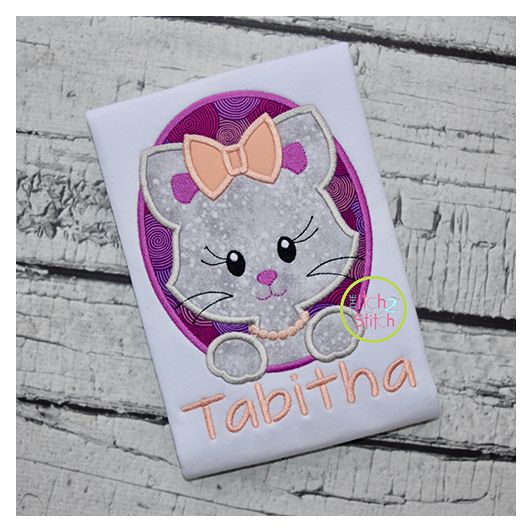 Oval Cat Girl Applique | Machine Embroidery Designs by JuJu
