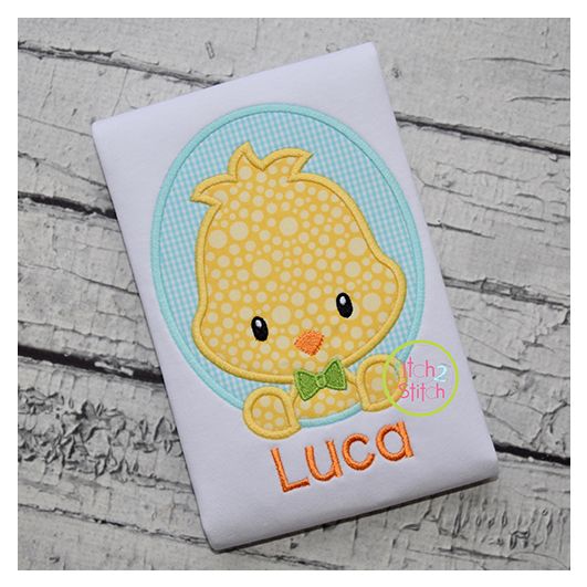 Oval Chick Boy Applique | Machine Embroidery Designs by JuJu