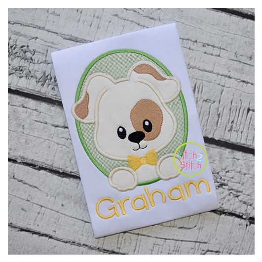 Oval Dog Boy Applique | Machine Embroidery Designs by JuJu