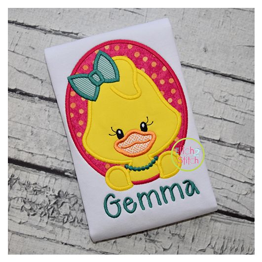 Oval Duck Girl Applique | Machine Embroidery Designs by JuJu