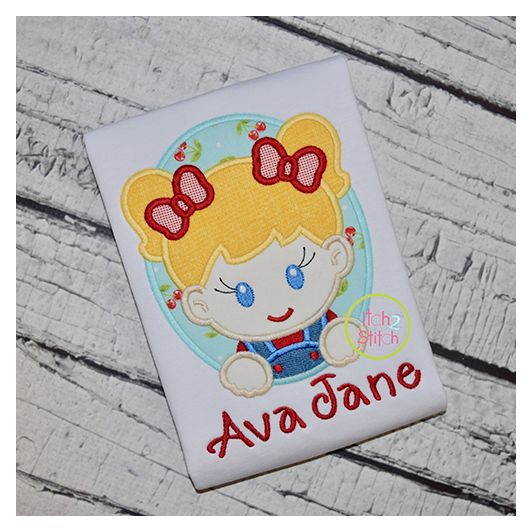 Oval Farm Girl Applique | Machine Embroidery Designs by JuJu