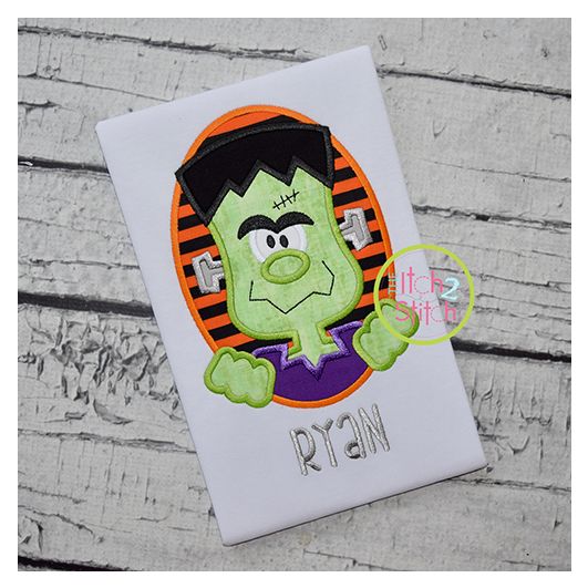 Oval Frankenstein Applique | Machine Embroidery Designs by JuJu