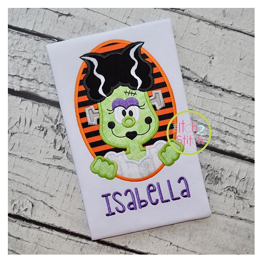 Oval Frankenstein Bride Applique | Machine Embroidery Designs by JuJu