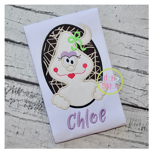 Oval Ghost Girl Applique | Machine Embroidery Designs by JuJu