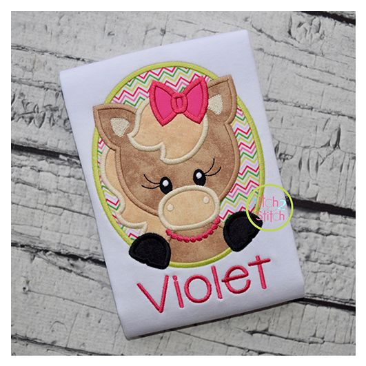 Oval Horse Girl Applique | Machine Embroidery Designs by JuJu