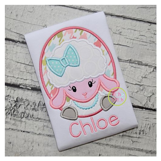 Oval Lamb Girl Applique | Machine Embroidery Designs by JuJu