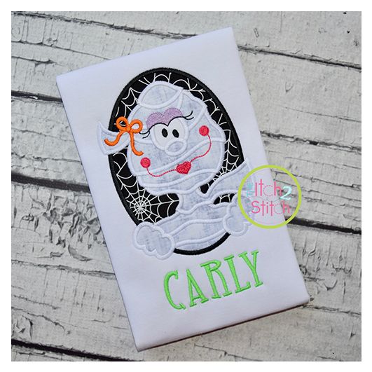 Oval Mummy Girl Applique | Machine Embroidery Designs by JuJu