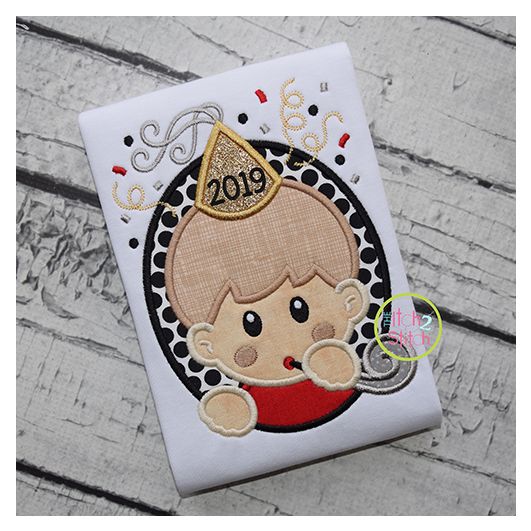 Oval Party Boy Applique | Machine Embroidery Designs by JuJu
