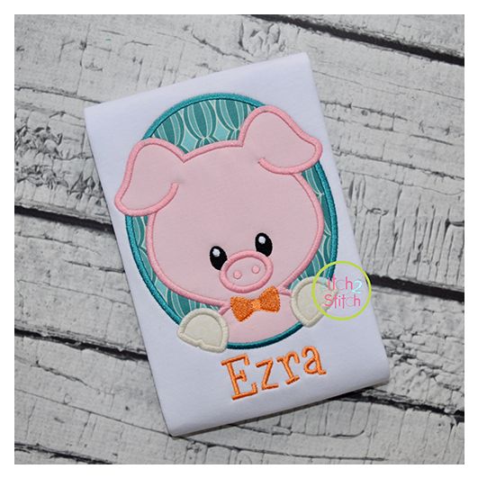 Oval Pig Boy Applique | Machine Embroidery Designs by JuJu