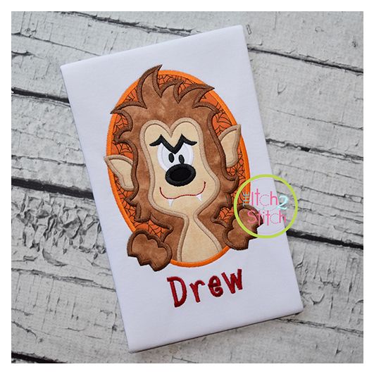 Oval Werewolf Boy Applique | Machine Embroidery Designs by JuJu