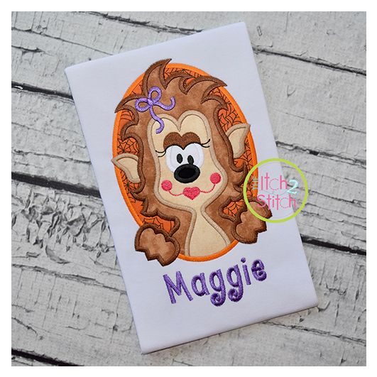 Oval Werewolf Girl Applique | Machine Embroidery Designs by JuJu