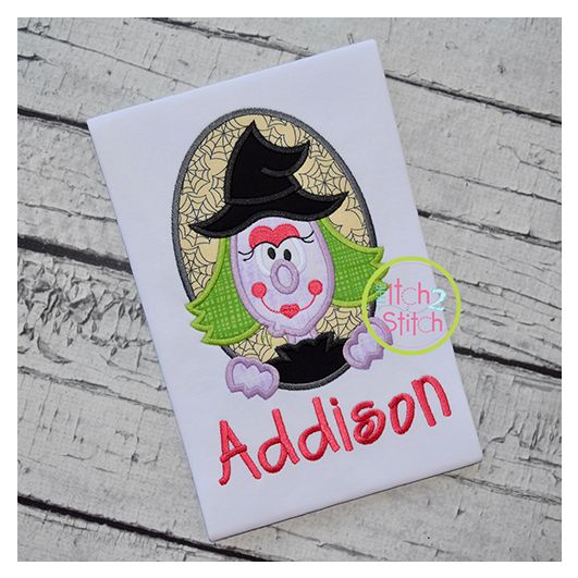 Oval Witch Applique | Machine Embroidery Designs by JuJu