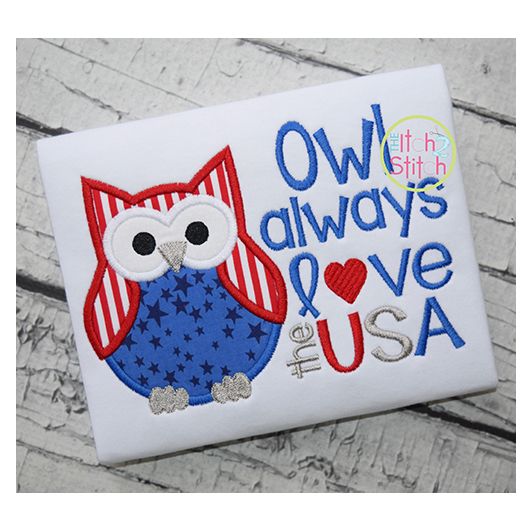 Owl Always Love the USA Applique | Machine Embroidery Designs by JuJu