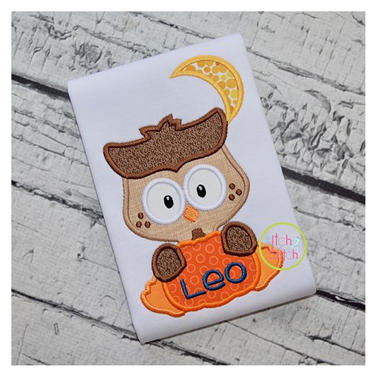 Owl with Pumpkin Boy Applique | Machine Embroidery Designs by JuJu