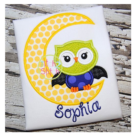 Owl Bat Moon Applique | Machine Embroidery Designs by JuJu