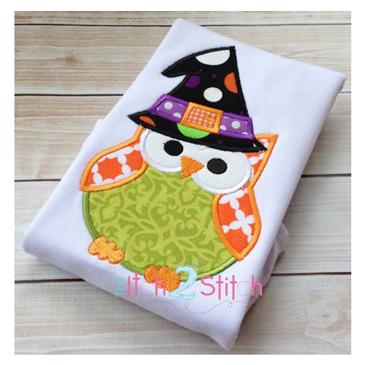 Halloween Owl Witch Applique | Machine Embroidery Designs by JuJu